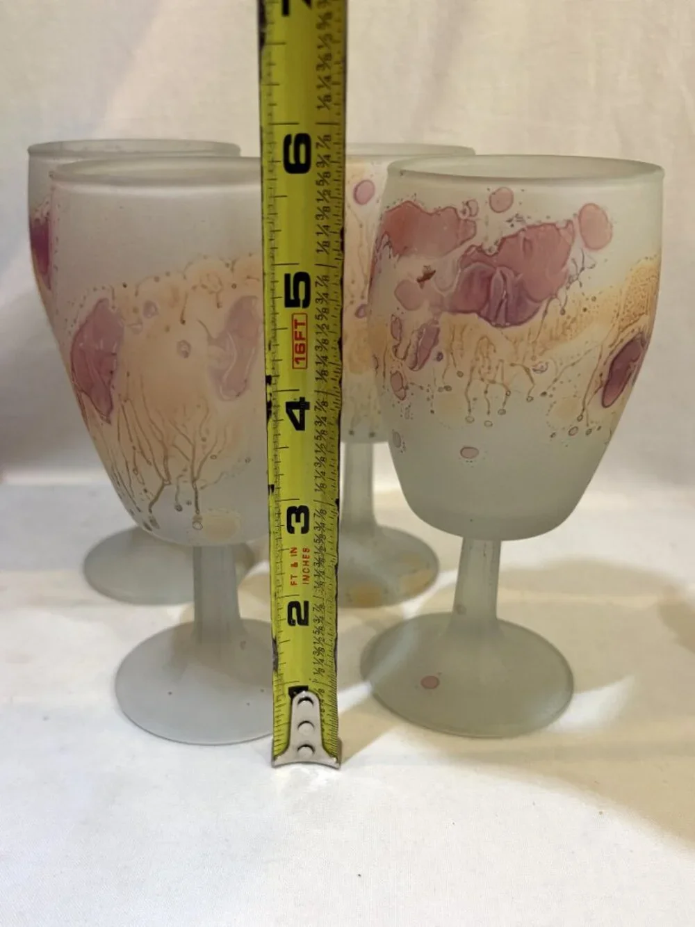 Set of 4 Rueven Nouveau Art Glass Stem Wine Glasses Frosted Satin Finish